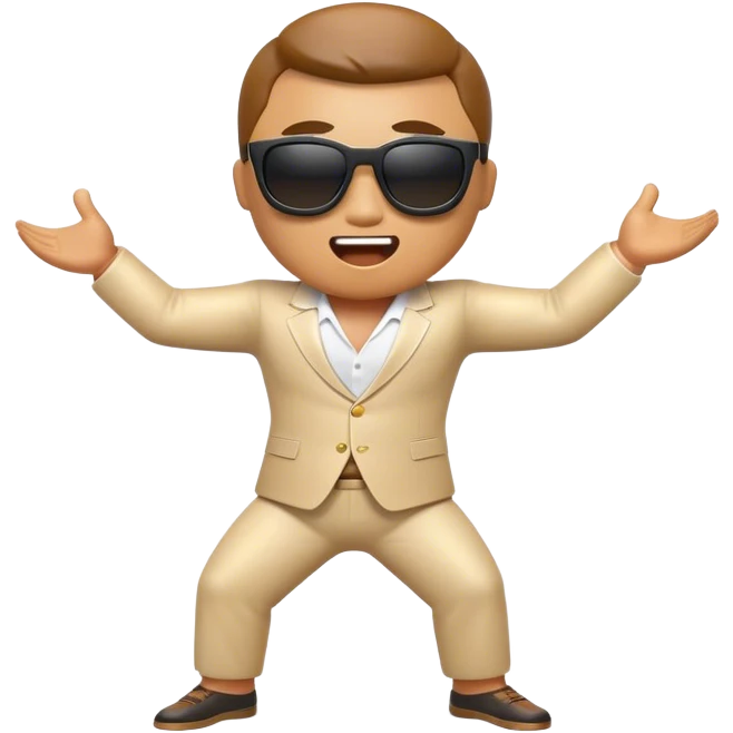 Cinematic Realistic Gangnam Style Pop Culture Emoji, showcasing a playful, iconic portrayal inspired by the hit song rendered with dynamic textures and fun, energetic lighting. emoji
