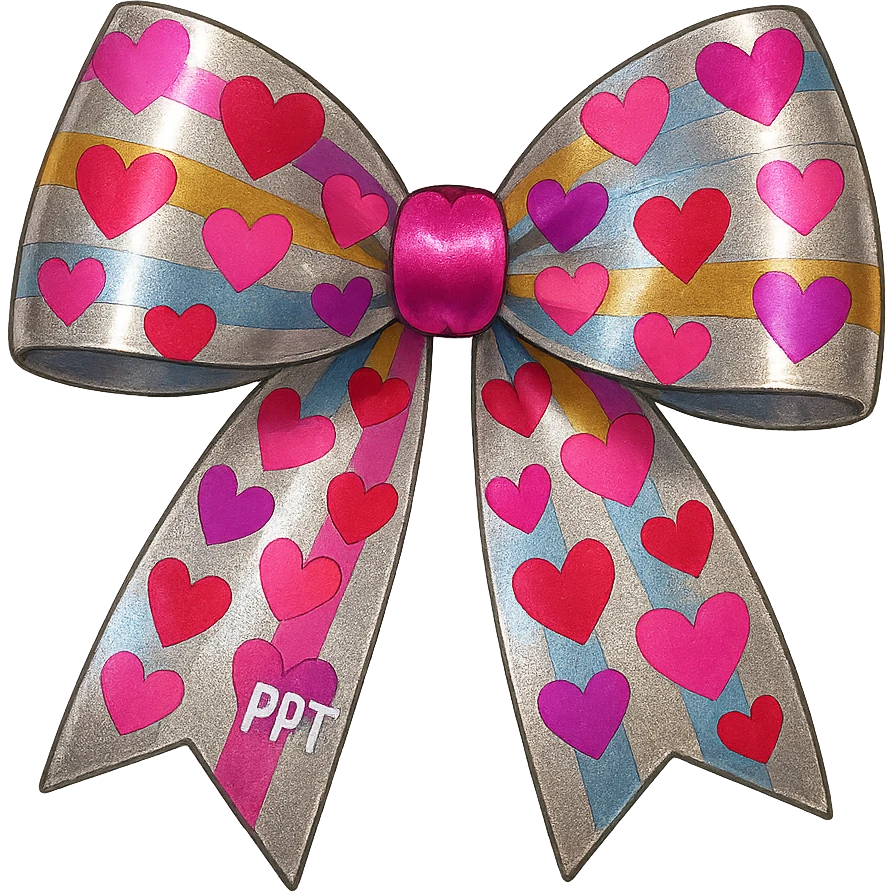 kpop fan bow with metallic stripes and hearts, fun and colorful emoji