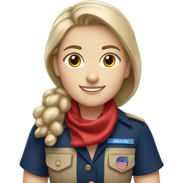White girl scout with a navy blue shirt and red scout scarf emoji