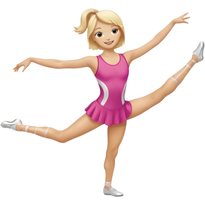 blonde rhythmic gymnast twirling clubs, smiling emoji