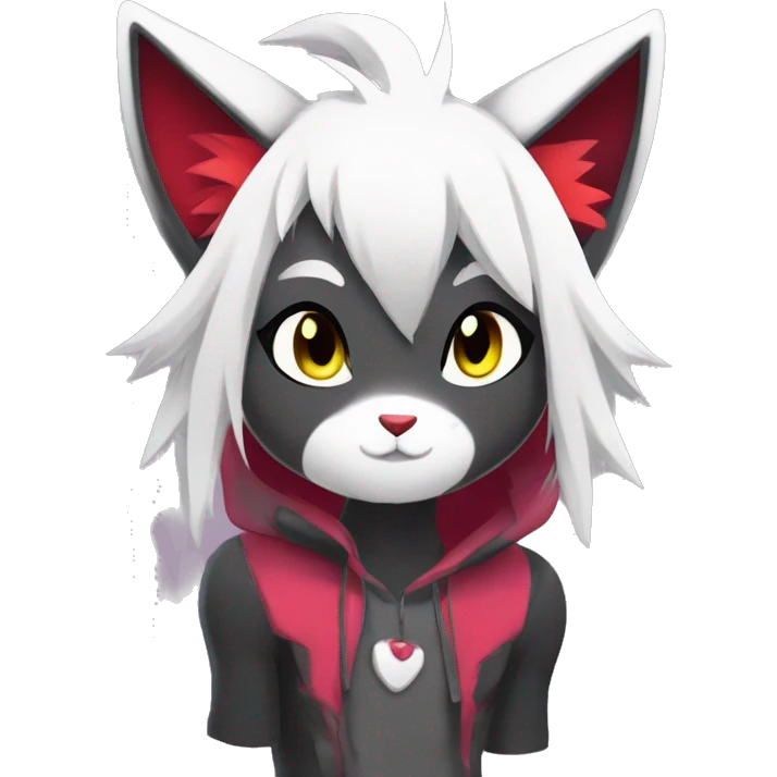 Anthro Dark Beautiful Colorful Shiny Edgy Cool Shy Grumpy FurSona Feline-Zangoose-Fakemon Long Emo Hai-bangs  Vtuber Model emoji