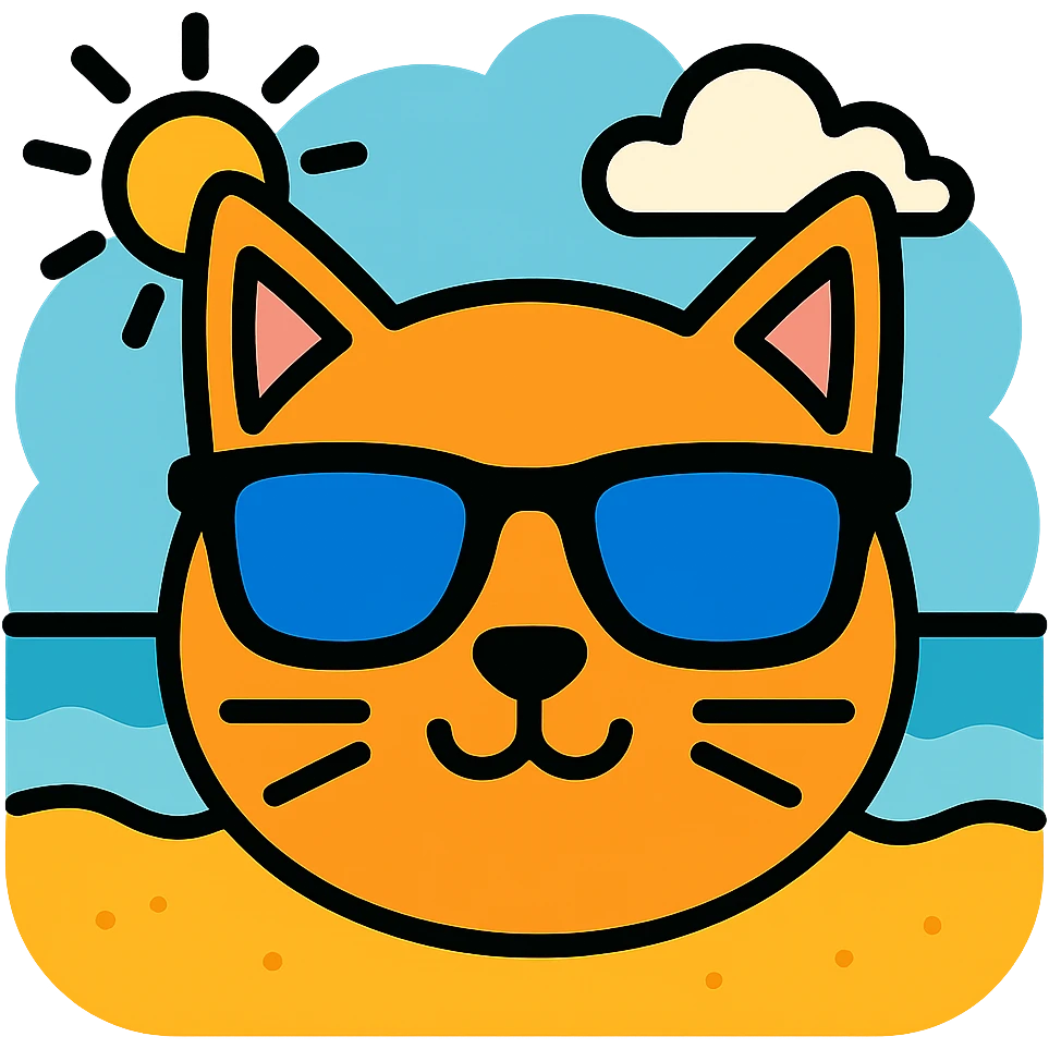 Add a sunny beach background behind the cat wearing sunglasses. emoji