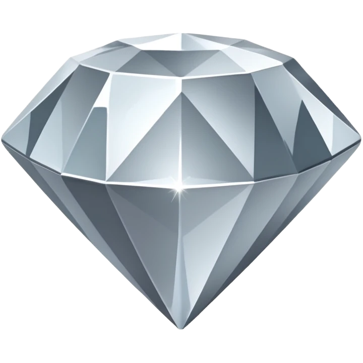 A faceted diamond emoji made of silver chrome, smooth reflective surfaces, soft metallic shine, minimalistic and clean design, iOS emoji style, centered on white background, soft studio lighting emoji