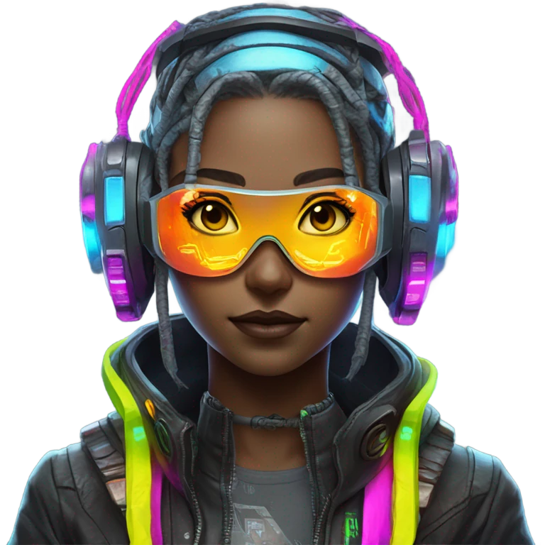 cyberpunk girl neon with scifi headset emoji
