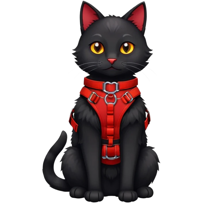 black cat furry fursona with a red chest harness  emoji
