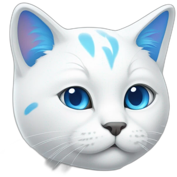 white cartoon cat with a blue right ear, with a blue spot around the right eye, and the left side is white emoji