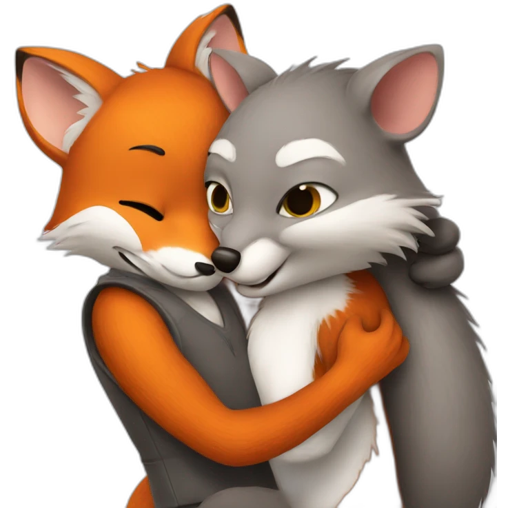 The fox hugs the mouse emoji