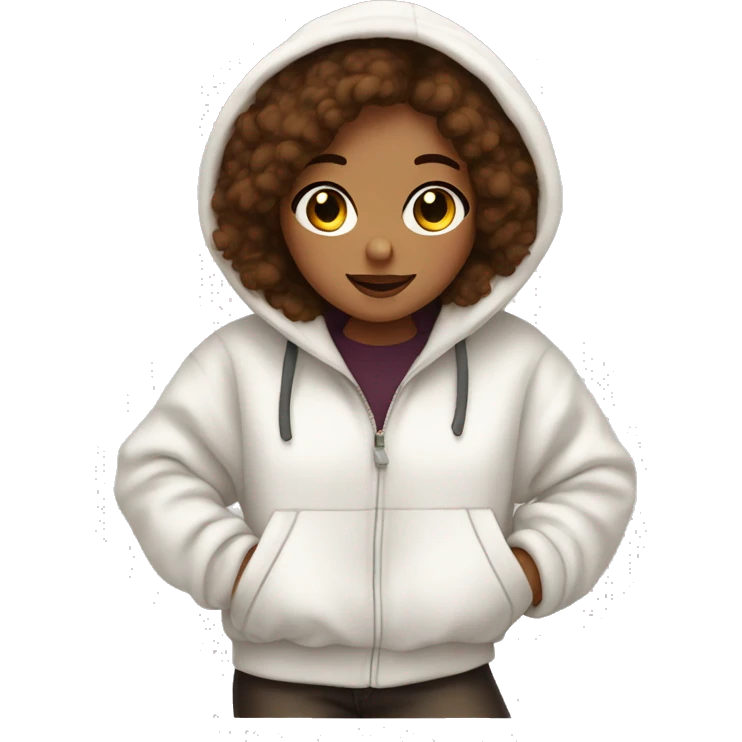 Oversized white fluffy hoodie on a brown haired girl  emoji