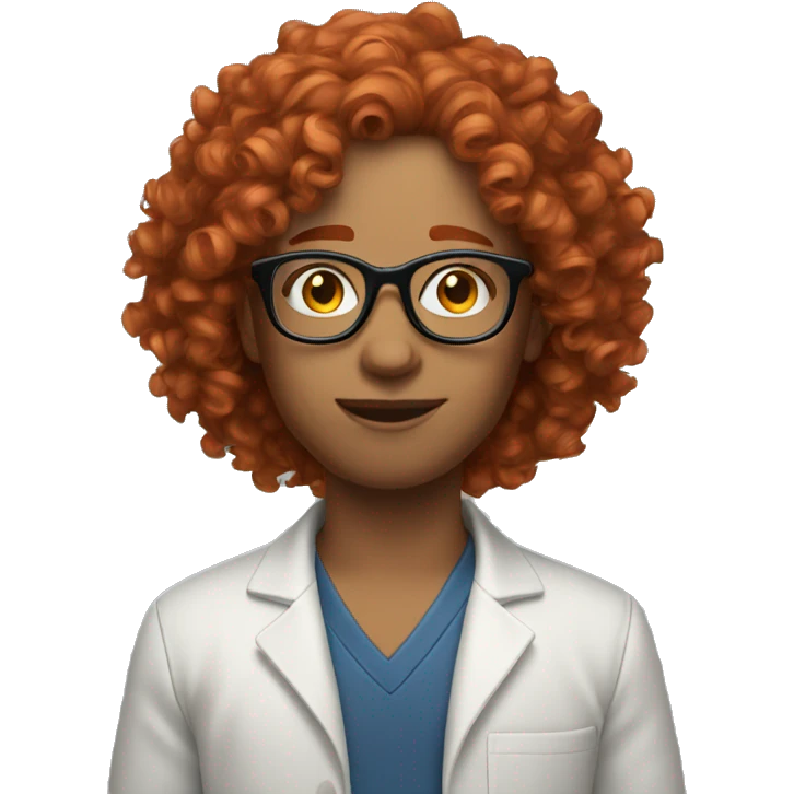red curly hair shoulder length glasses emoji