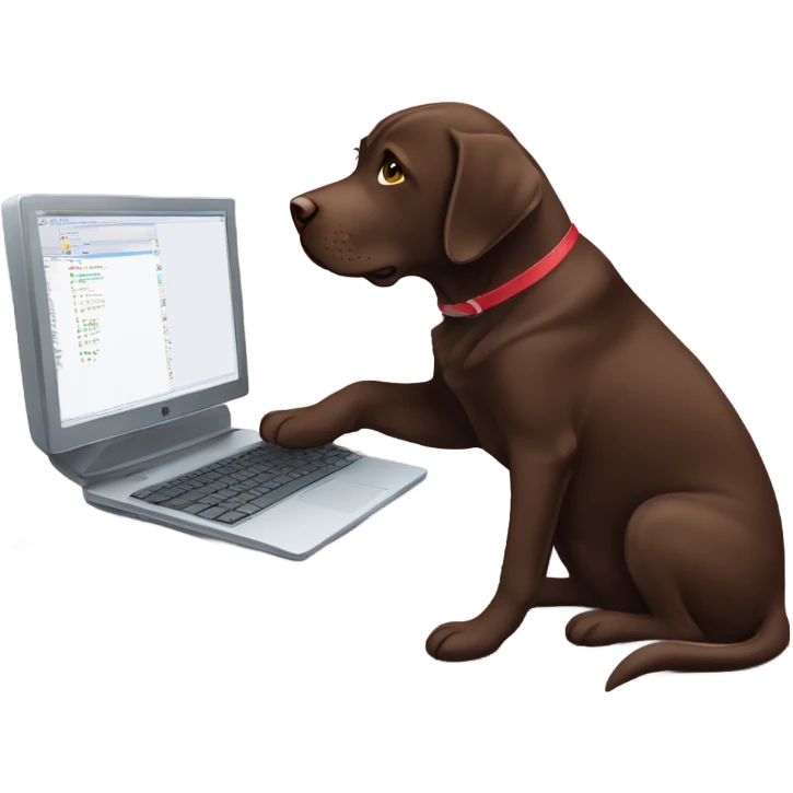 Chocolate lab working on computer emoji