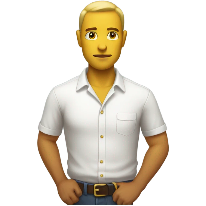 yellow skin man with hands on desk wearing white button down shirt front view emoji