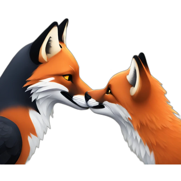 a black bird kissing a red fox emoji