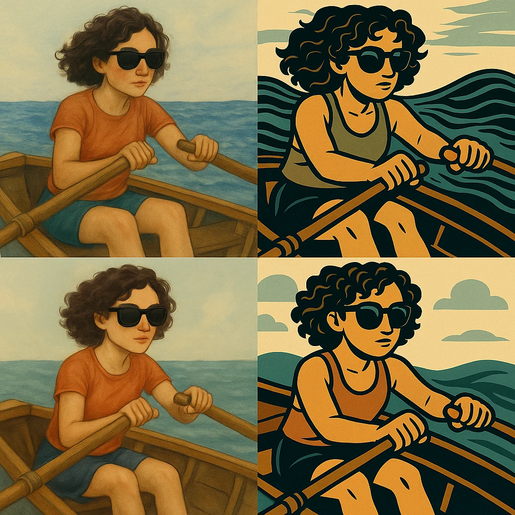 Kıvırcık saçlı, kürek çeken kızın güneş gözlüğü takmasını sağla emoji