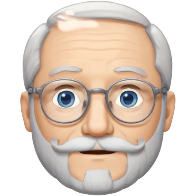Create me an emoji of an old man. Gray really short size hair. Gray follow-up full beard. Squarer Glasses. Blue eyes. Little smile emoji