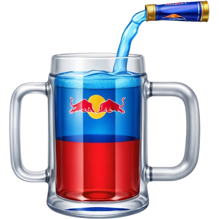 Large clear glass mug similar to beer stein with bright blue liquid inside. Put an upside down redbull can sticking out of the top of the mug emoji