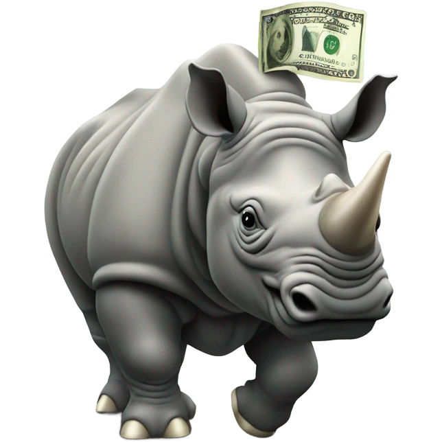 Onwards & upwards rhino riding $ sign emoji