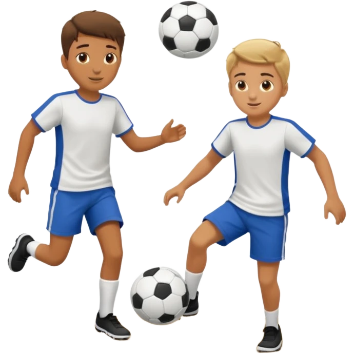 Two boys playing soccer at the beach. emoji
