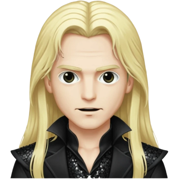 Alucard ,Son of Dracula with long blonde hair, black sequin outfit emoji