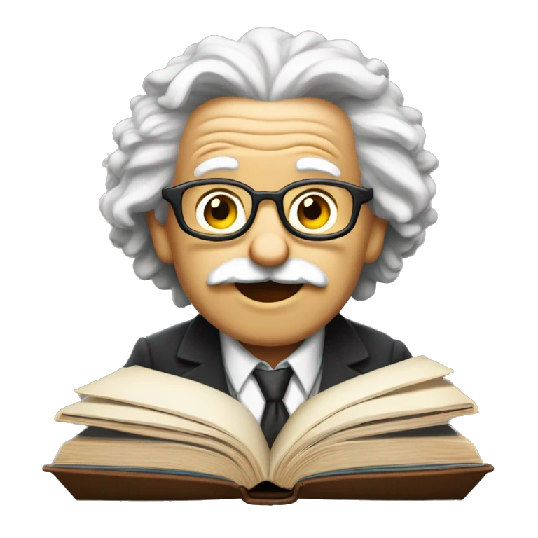 ola hecha con libros y Einstein encima surfeando emoji