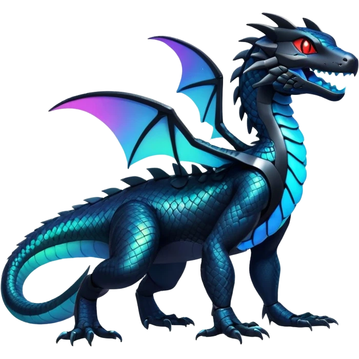 Modern Futuristic Scaly Iridescent Neon-glowing  Cyber-Salandit-Litten-Hybrid (Full body) emoji