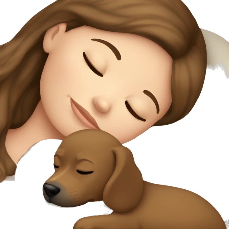 White girl brown hair sleeping with puppy emoji