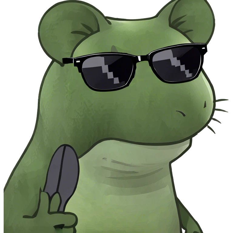 A mouse with trex legs cat ears and sunglasses emoji