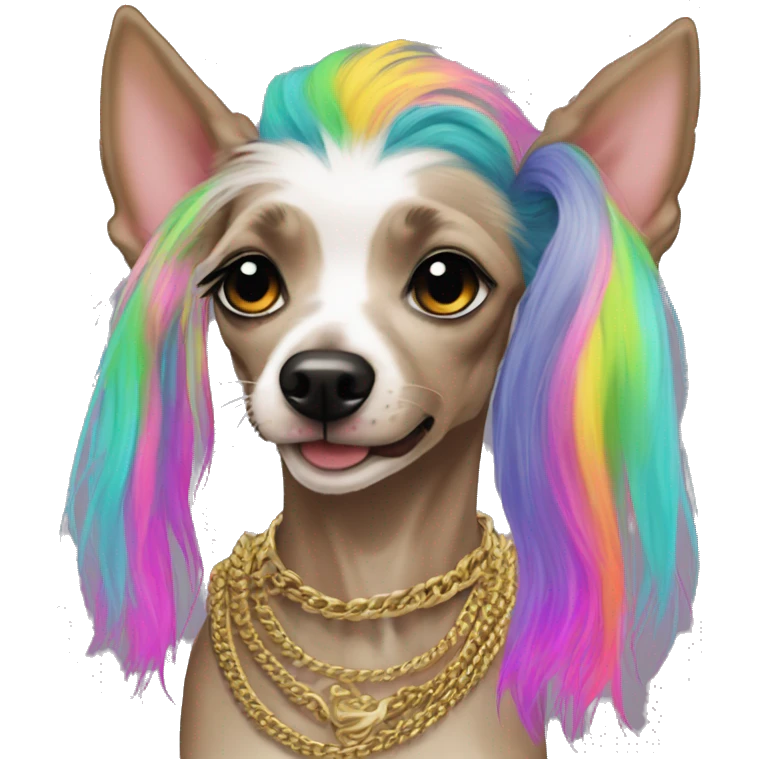 Punk Chinese crested dog neon rainbow hair gold chain punk piercings tattoos punk ear piercings emoji