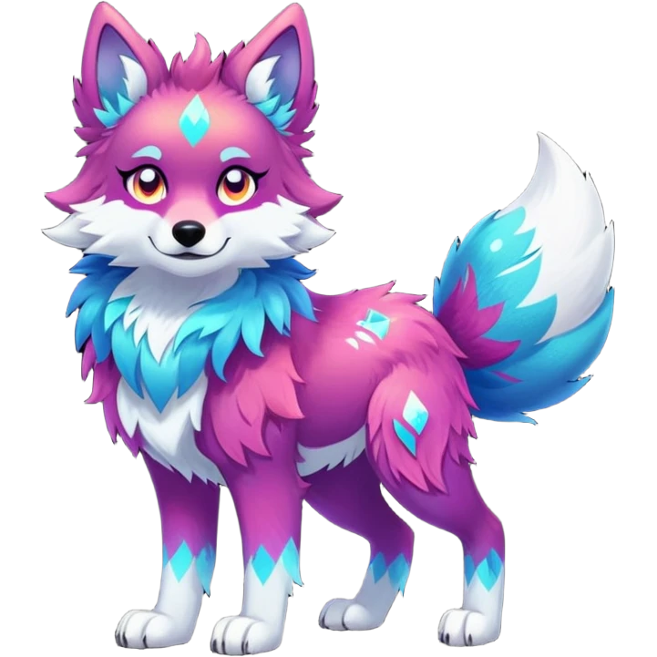 Vibrant multicolored Falvie-Fionbri-creature-sparkle-wolf-fursona, full body emoji