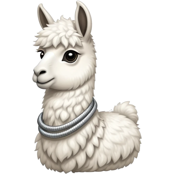 white llama with a long steel resilient coil around the neck emoji