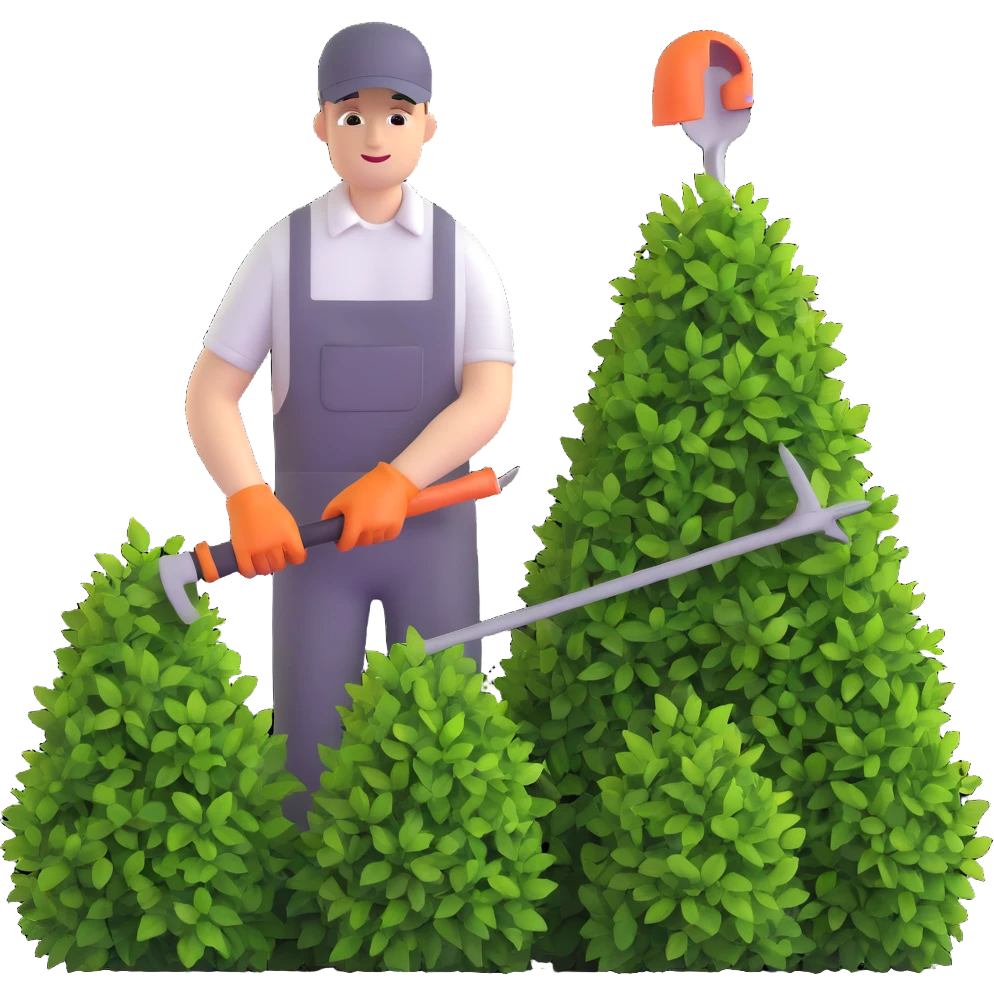 dedicated young white male gardener trimming bushes emoji