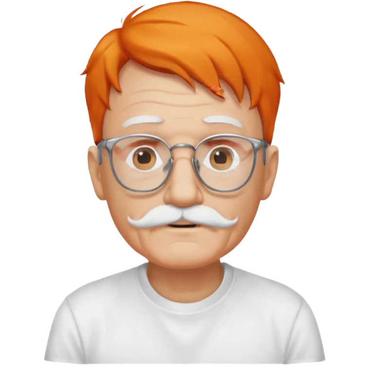 old man, orange hair, white mustache, wearing glasses, wearing a white t-shirt emoji