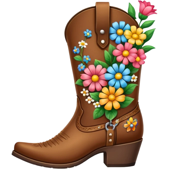 Create a singular cowboy boot filled with flowers emoji