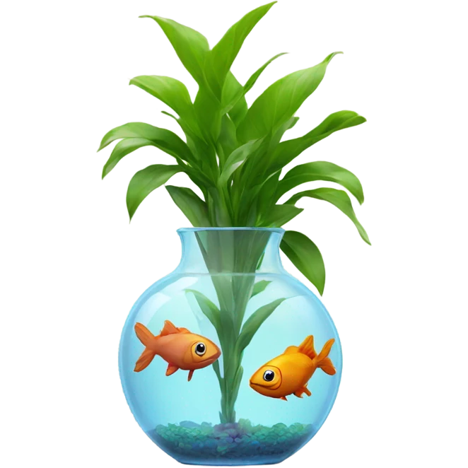 fishes in a clear vase with a plant emoji