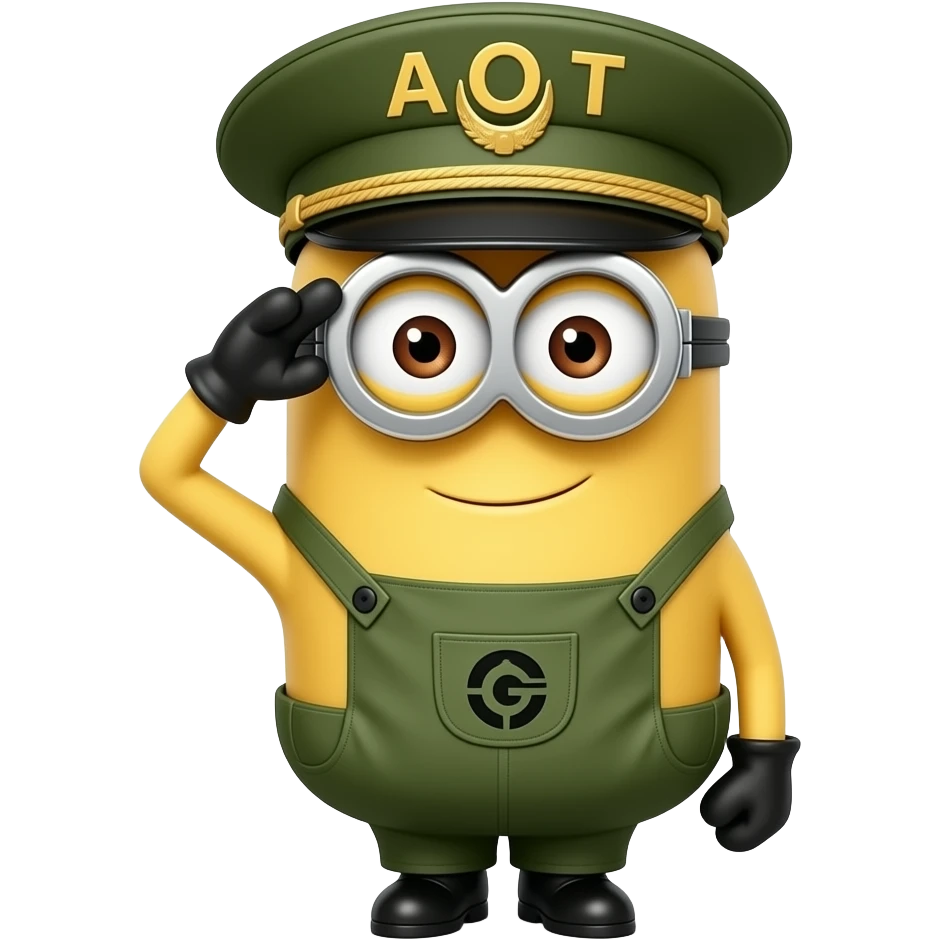minion in army green general uniform saluting text aOT on hat emoji