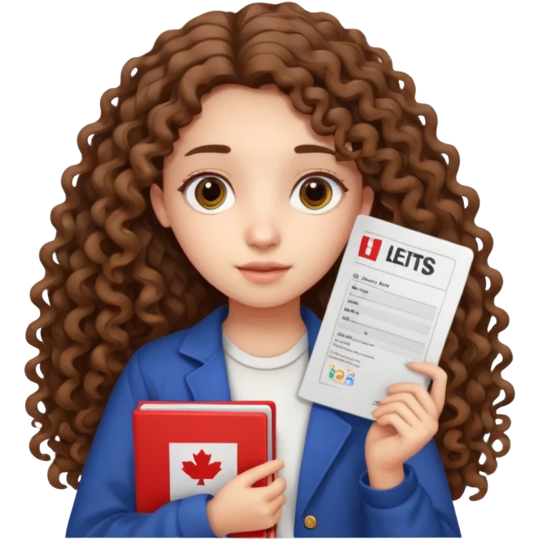 A girl with long curly brown hair very sadly shows an IELTS certificate with a score of 3.0 emoji