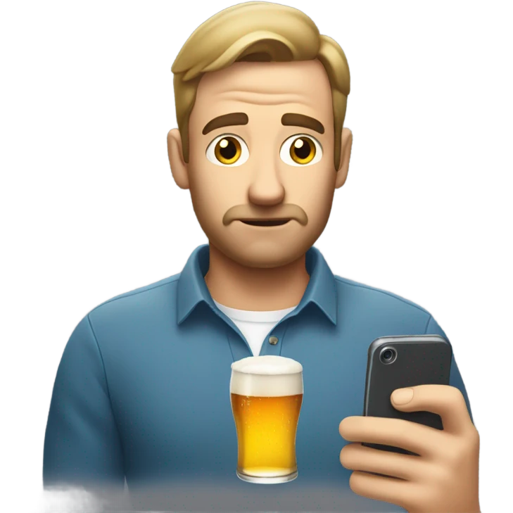 guy drinking a beer and looking at a phone emoji