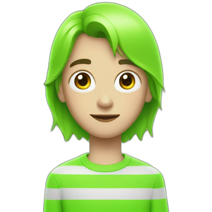 white brunette boy in neon green sweater with cassette in his hand emoji