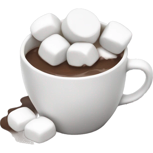 small pile of realistic white marshmallows with bottom half soaked in hot chocolate. emoji