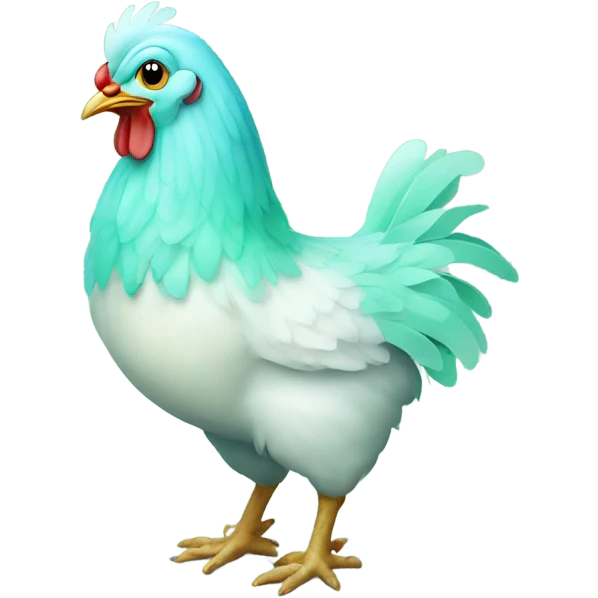 Beautiful chicken with pale green and blue eggs beside it emoji