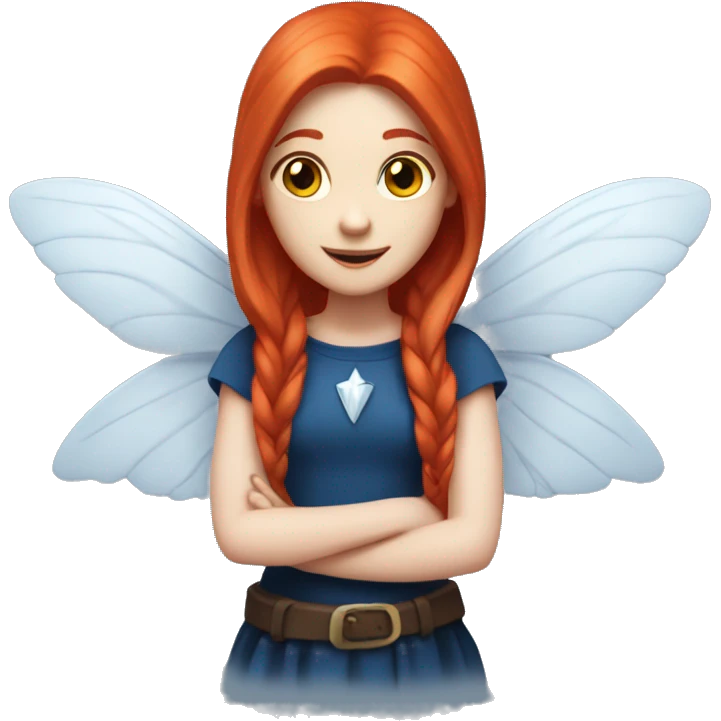 a white-skin fairy-girl-with-wings with long-straight-red-hair and dark-blue-top emoji