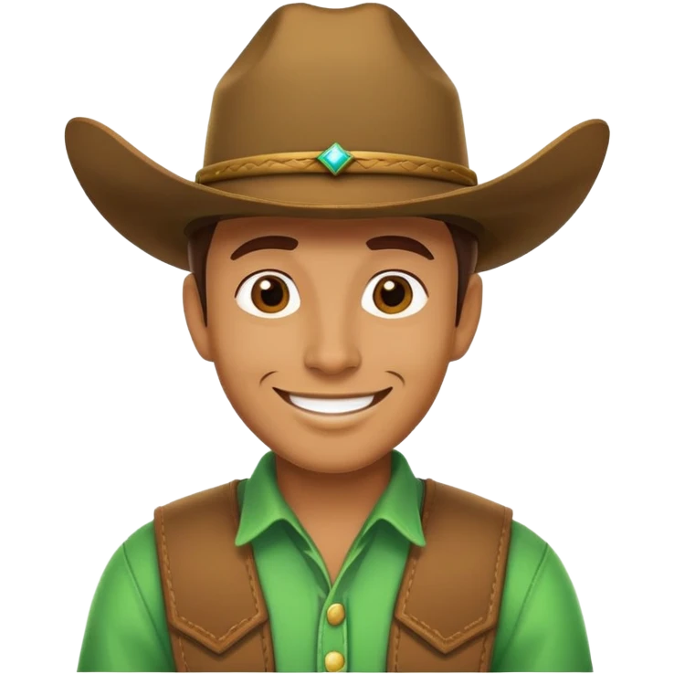 Cowboy with a bright green cowboy hat, smiling face emoji