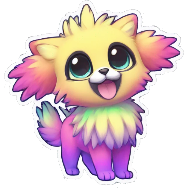 Anthro Fluffy Cool Cute Magical Elemental Shiny Colorful Neon Vibrant Colors Sparkle Kemono-style Chibi Fantasy-Animal-Fakémon-Pokémon-Hybrid Fur Sona Aesthetic Full Body Sticker emoji