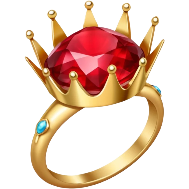 couronne en or à 3 pointes avec un énorme rubis au centre en cabochon emoji
