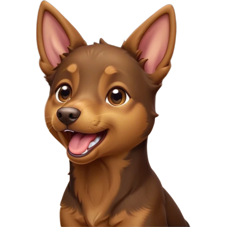 Cinematic Cute Yawning Brown and Tan Kelpie Portrait Emoji, Head tilted slightly with a dramatic, wide-open yawn, showcasing a smooth brown Fur with distinct tan highlights, floppy ears slightly drooping, round warm eyes barely open in drowsy contentment, Simplified yet irresistibly adorable features, highly detailed, glowing with a soft, cozy glow, high shine, relaxed yet expressive, stylized with a touch of whimsy, bright and endearing, soft glowing outline, capturing the essence of a sleepy yet affectionate herder, so drowsy it feels like it could stretch out of the screen and curl up for a nap! emoji