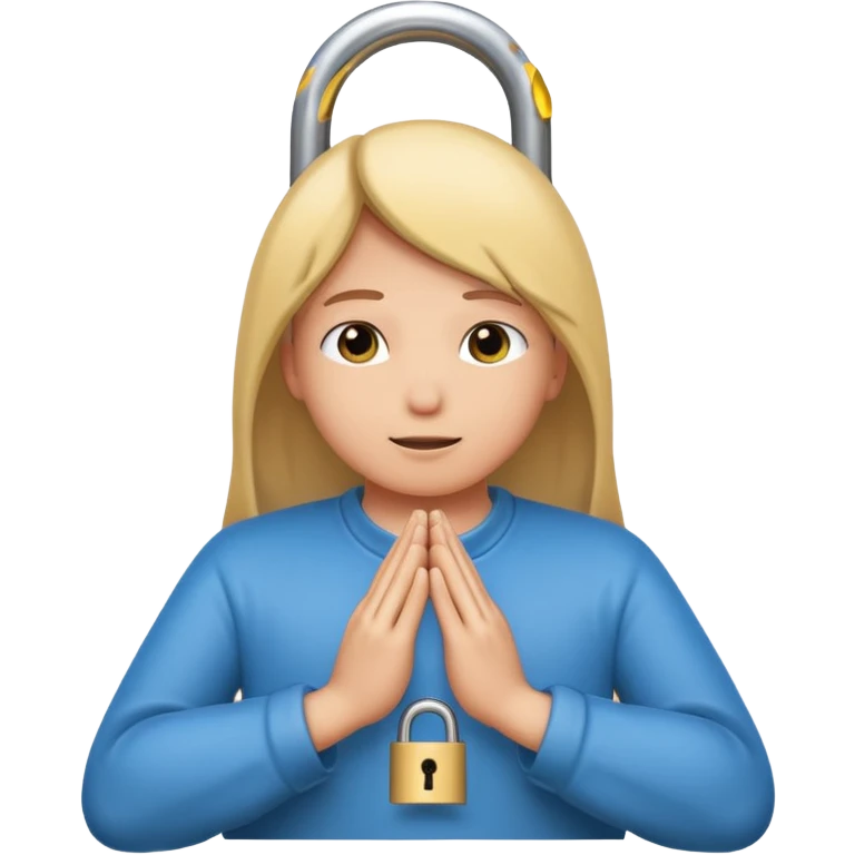 locked prayer, hands in prayer position with a lock or padlock, clear symbolism, cartoon style, suitable for an emoji emoji