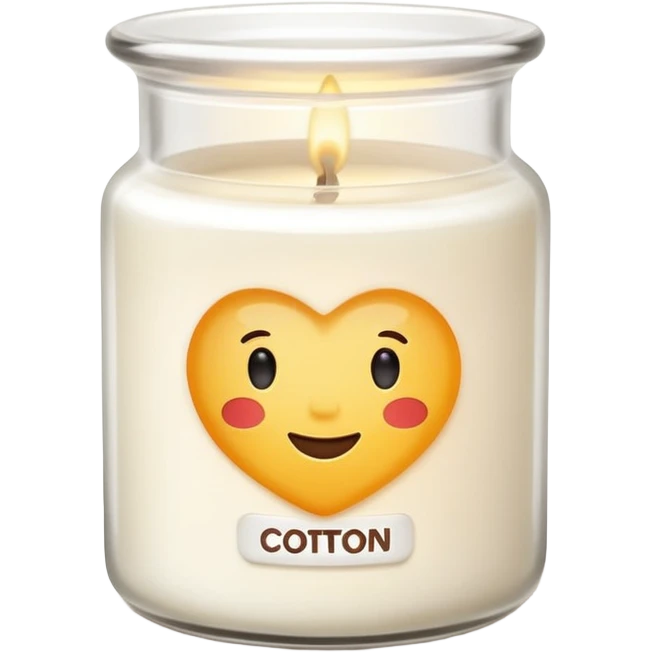minimal flat emoji of a white scented candle in a glossy white glass jar with the label “cotton”, soft warm glow, clean vector style, elegant and modern, transparent background lux style emoji