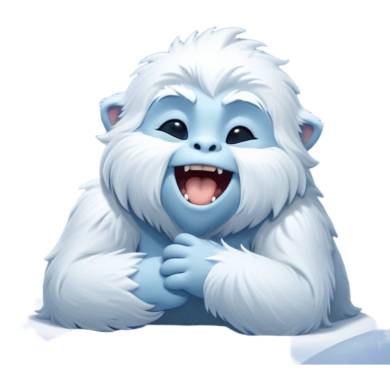 Cinematic Cute Yawning Yeti Portrait Emoji, with a charming, fluffy, snow-dusted figure in gentle whites and cool blues, head tilting back in a wide, endearing yawn with softly closed, peaceful eyes and a content little smile, simplified yet irresistibly adorable, highly detailed with a soft, frosty glow and outline capturing the serene slumber of a yeti! emoji