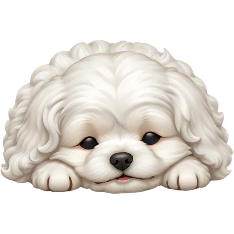 Cinematic Meme-Worthy cute Sleeping Wavy-Haired Maltese dog Portrait Emoji, Head resting peacefully with a contented smile, featuring a delightfully cute build and a luxuriously soft, wavy-haired white coat, eyes shut in a serene nap, Simplified yet hilariously adorable features, highly detailed, glowing with a soft, drowsy light, high shine, relaxed and utterly lovable, stylized with an air of playful laziness, bright and endearing, soft glowing outline, capturing the essence of a comically sleepy companion, so meme-worthy it feels like it could instantly become the next viral sensation of adorable slumber! emoji