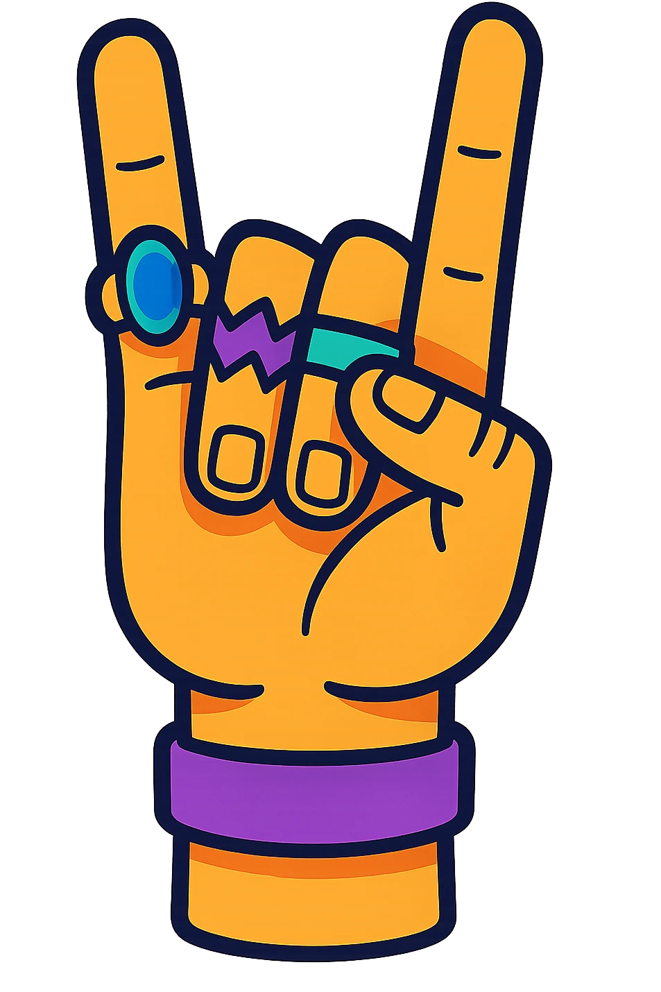 hand with rings making the metal sign, cartoon style, vibrant colors emoji