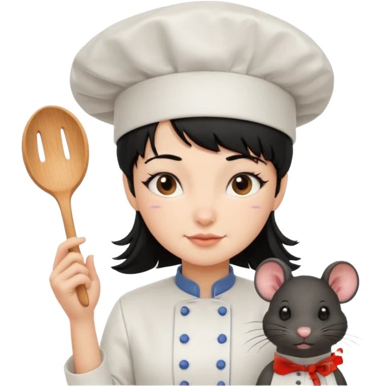 A rat with a fringe and chefs hat girl black hair emoji